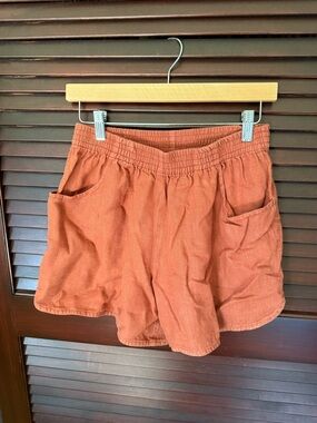 Linenfox Rust-Tone High Waist Elastic Pull-On Shorts